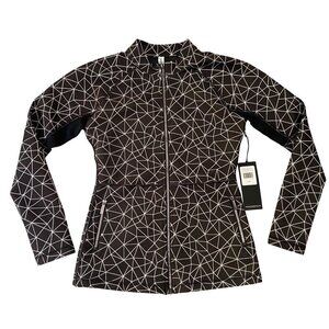 Karma athletic fitted jacket black white pattern Clara Shatter Glass mesh Medium